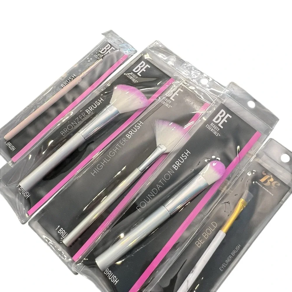 Beauty Essentials Makeup Brush Set 5 Pc Silver Pink Marble‎ NEW